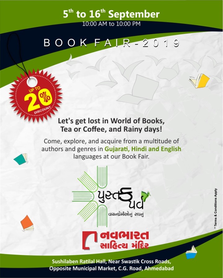 Come, explore and acquire from the multitude of books by various authors and across all genres in Gujarati, Hindi, and English languages at Navbharat Sahitya Mandir Book Fair 2019. Complete details provided in the image.

#BookFair2019 #BookFair #NavbharatSahityaMandir #Books #Reading #LoveForReading #BooksLove #BookLovers